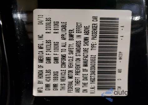 2013 Honda Accord Exl z USA, uszkodzony, nr VIN 1HGCT2A83DA008552